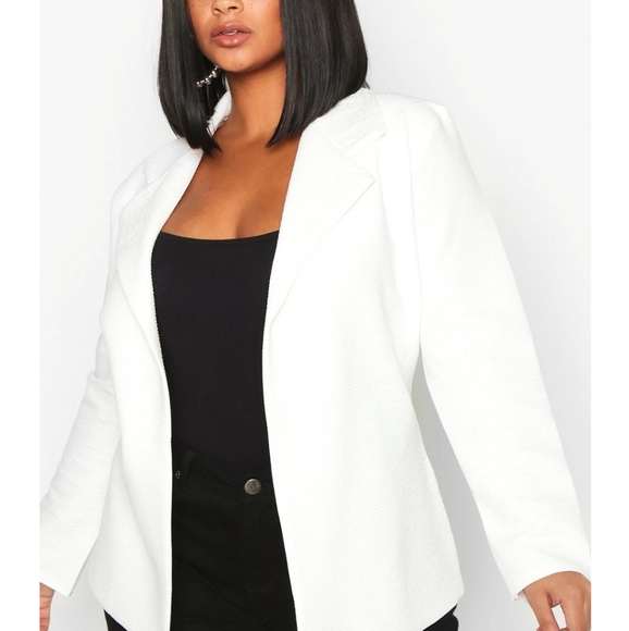 Boohoo Plus Jackets & Blazers - Boohoo Plus Textured Rib Blazer White Size 14